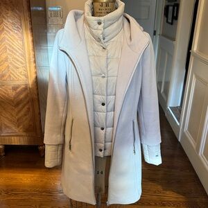 Soia & Kyo Cream Hooded coat with built-in vest, medium